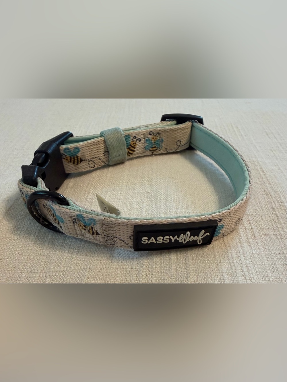 Sassy Woof Bee Print Mint Dog Collar